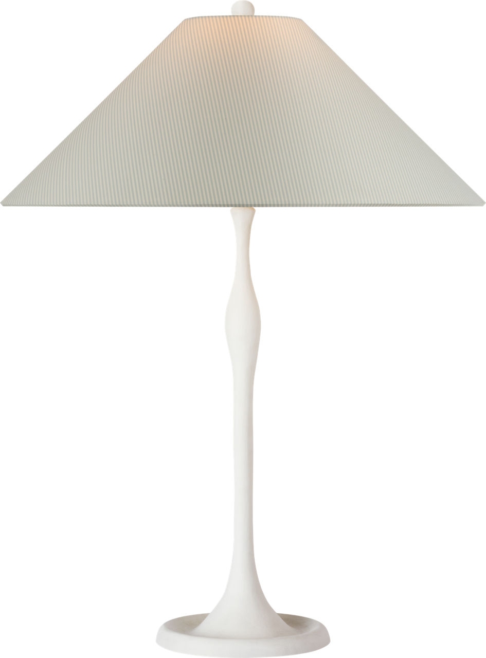 Romero Medium Table Lamp in Plaster White with Schumacher 19" Blue Charee Stripe Flare Shade