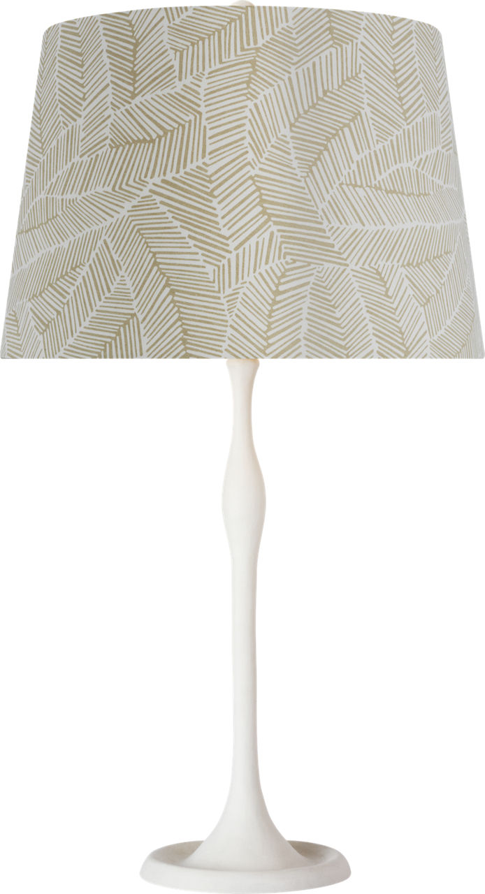 Romero Medium Table Lamp in Plaster White with Schumacher 16" Taupe Abstract Leaf Empire Shade