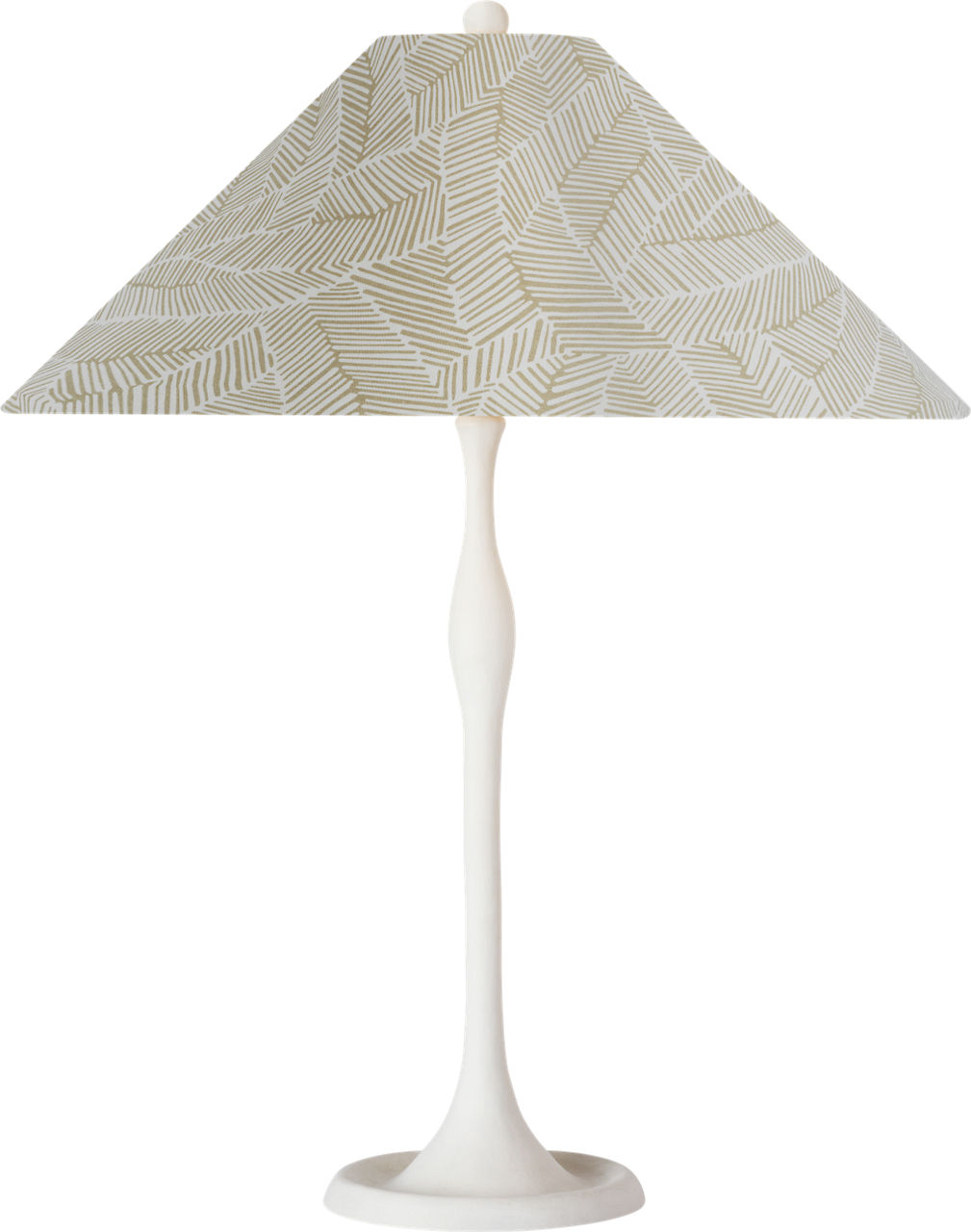 Romero Medium Table Lamp in Plaster White with Schumacher 19" Taupe Abstract Leaf Flare Shade
