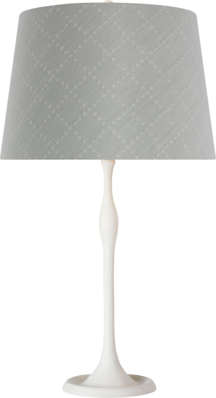 Romero Medium Table Lamp in Plaster White with Schumacher 16" Sky Elin Check Empire Shade