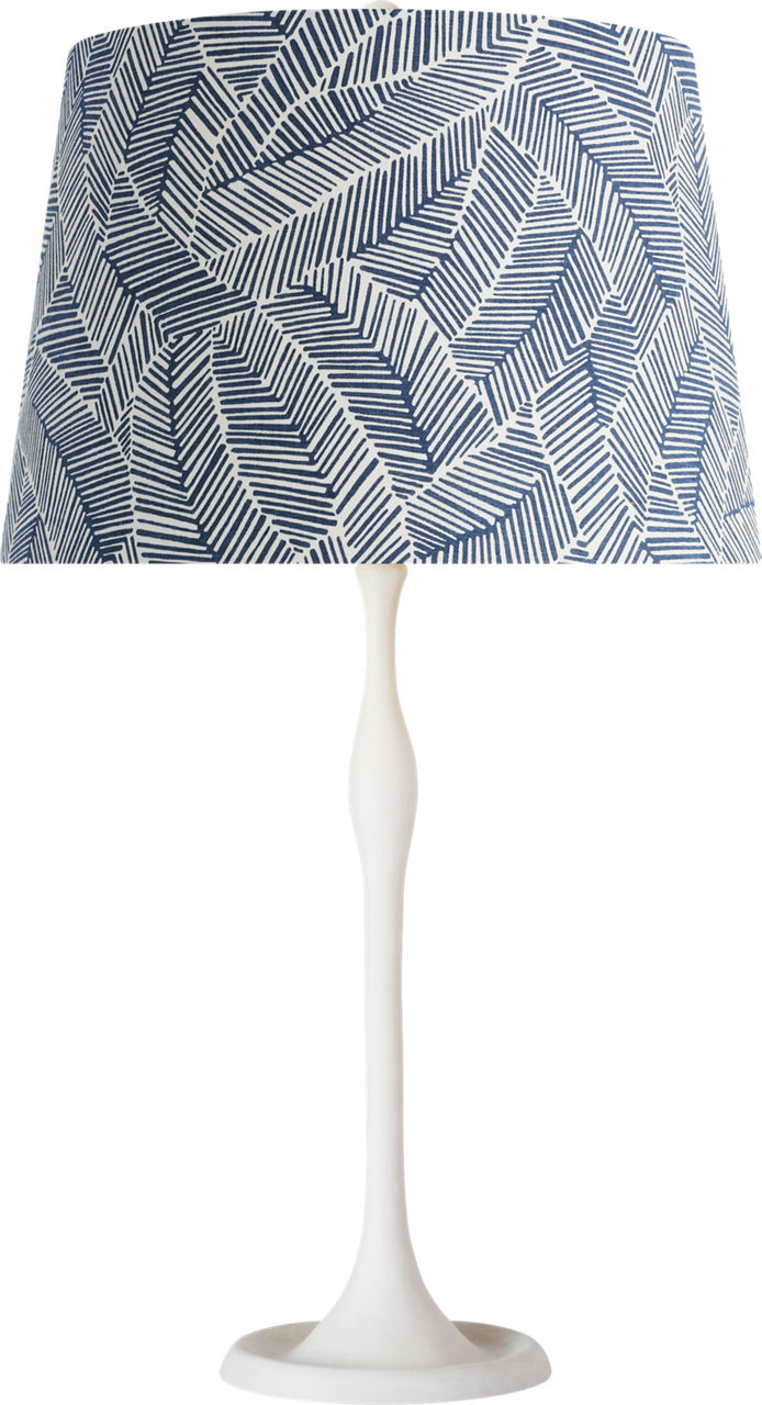 Romero Medium Table Lamp in Plaster White with Schumacher 16" Navy Abstract Leaf Empire Shade