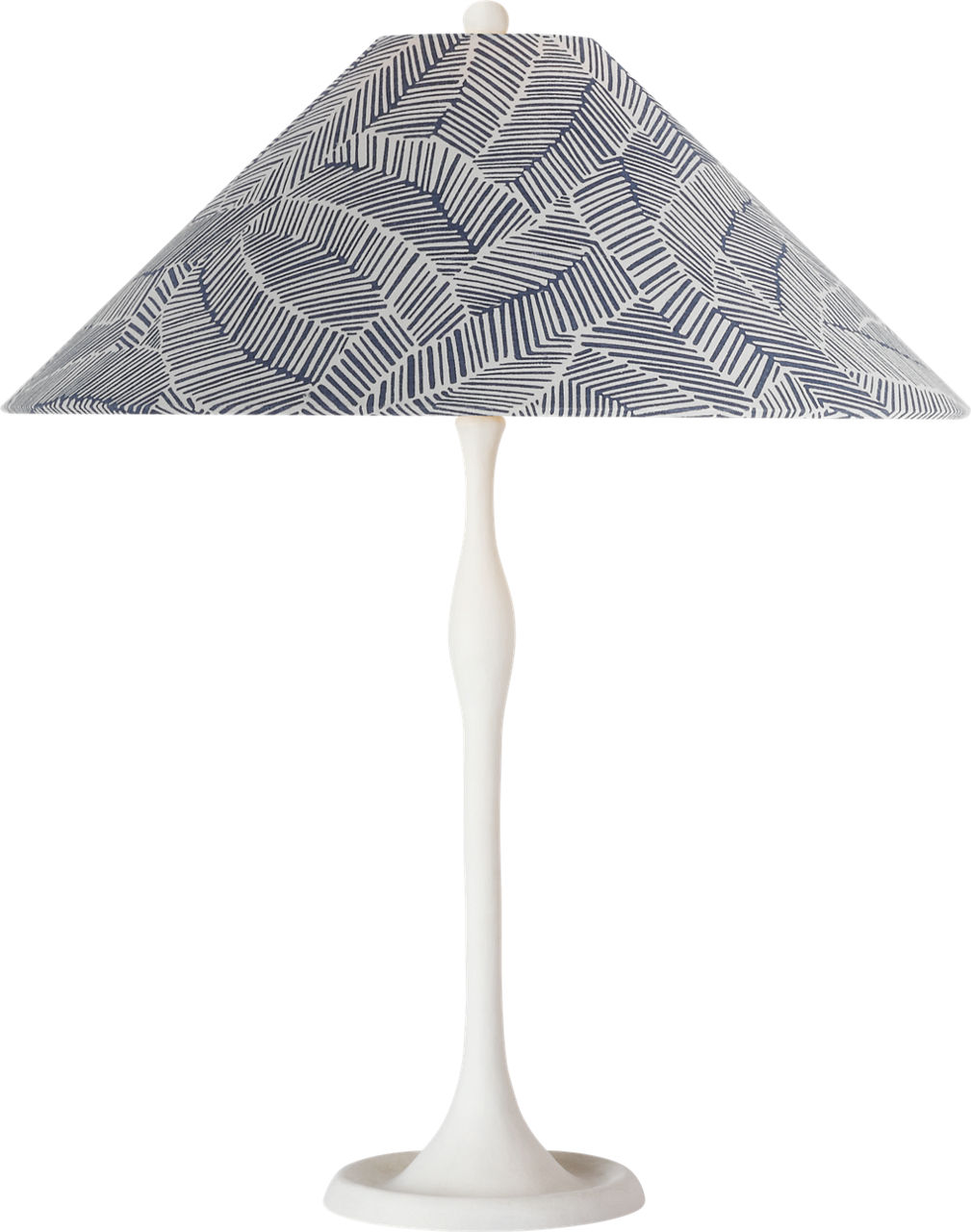 Romero Medium Table Lamp in Plaster White with Schumacher 19" Navy Abstract Leaf Flare Shade