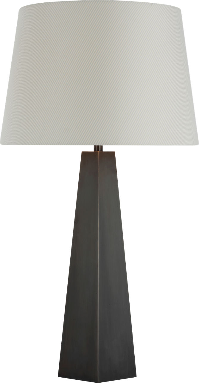 Zoran Medium Table Lamp in Bronze with Schumacher 16" Blue Charee Stripe Empire Shade