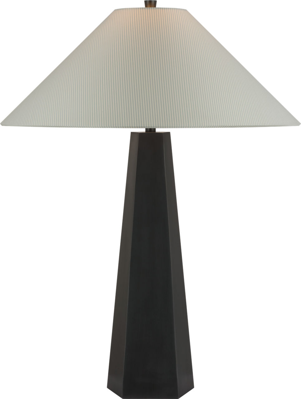 Zoran Medium Table Lamp in Bronze with Schumacher 21" Blue Charee Stripe Flare Shade