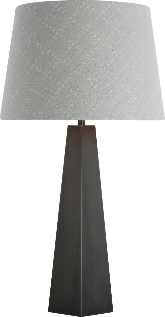 Zoran Medium Table Lamp in Bronze with Schumacher 16" Sky Elin Check Empire Shade