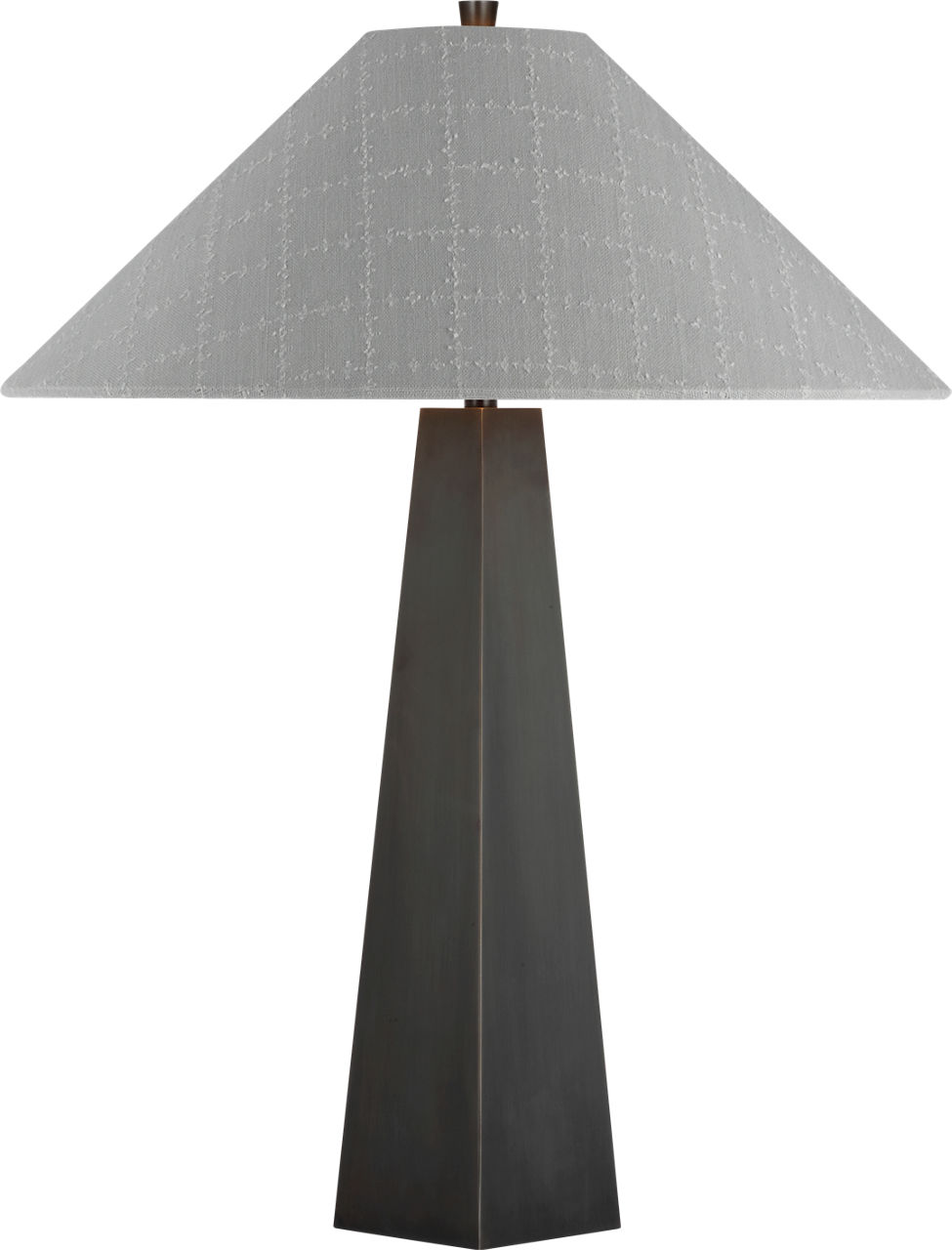 Zoran Medium Table Lamp in Bronze with Schumacher 21" Sky Elin Check Flare Shade