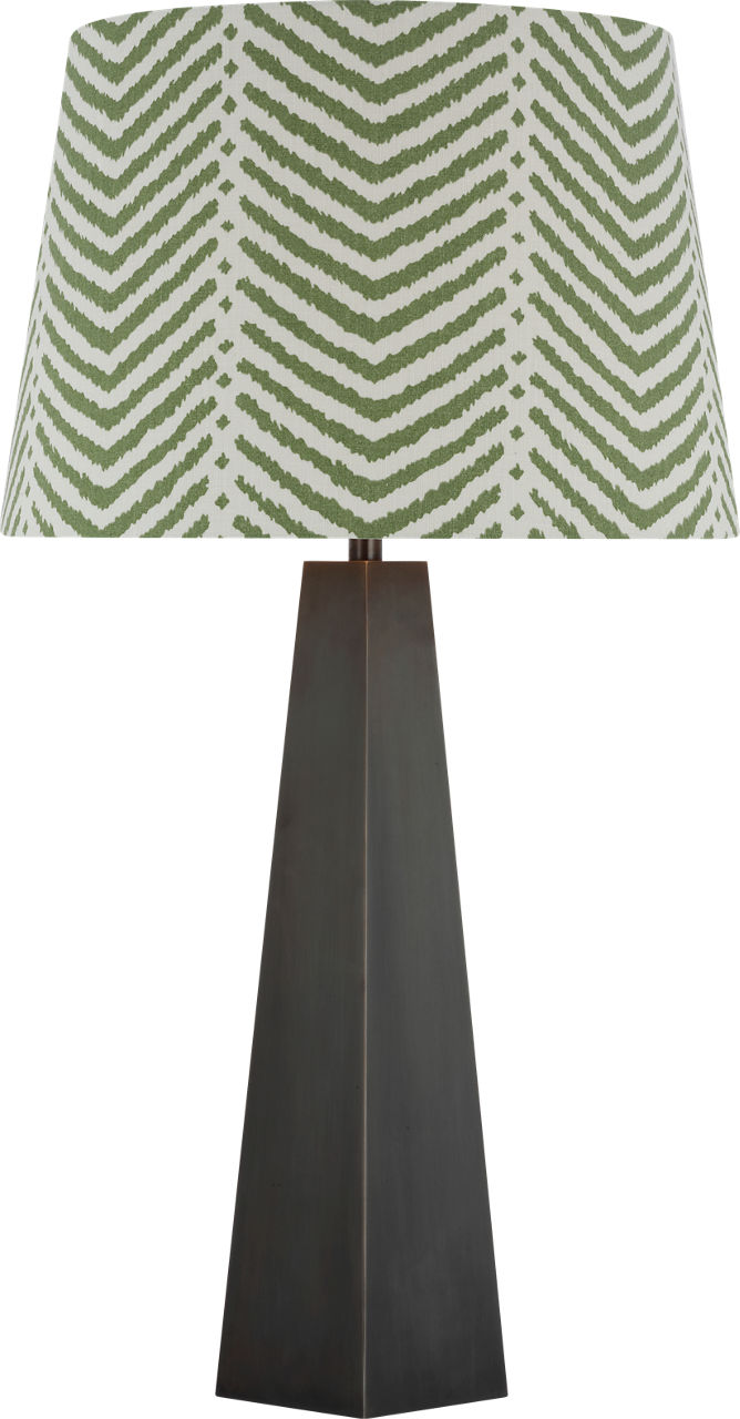 Zoran Medium Table Lamp in Bronze with Schumacher 16" Verde La Jolla Empire Shade