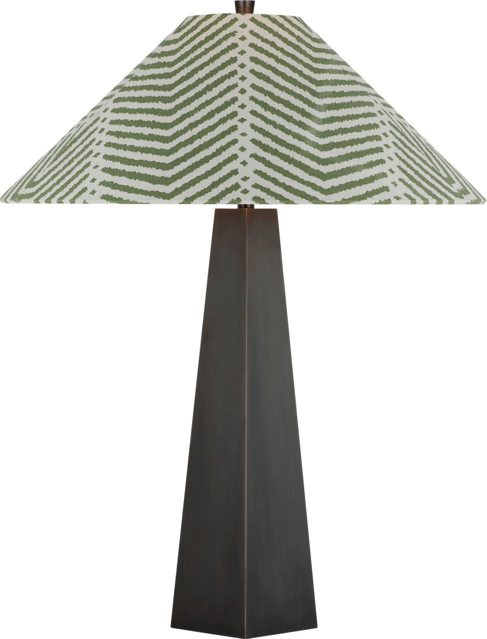 Zoran Medium Table Lamp in Bronze with Schumacher 21" Verde La Jolla Flare Shade