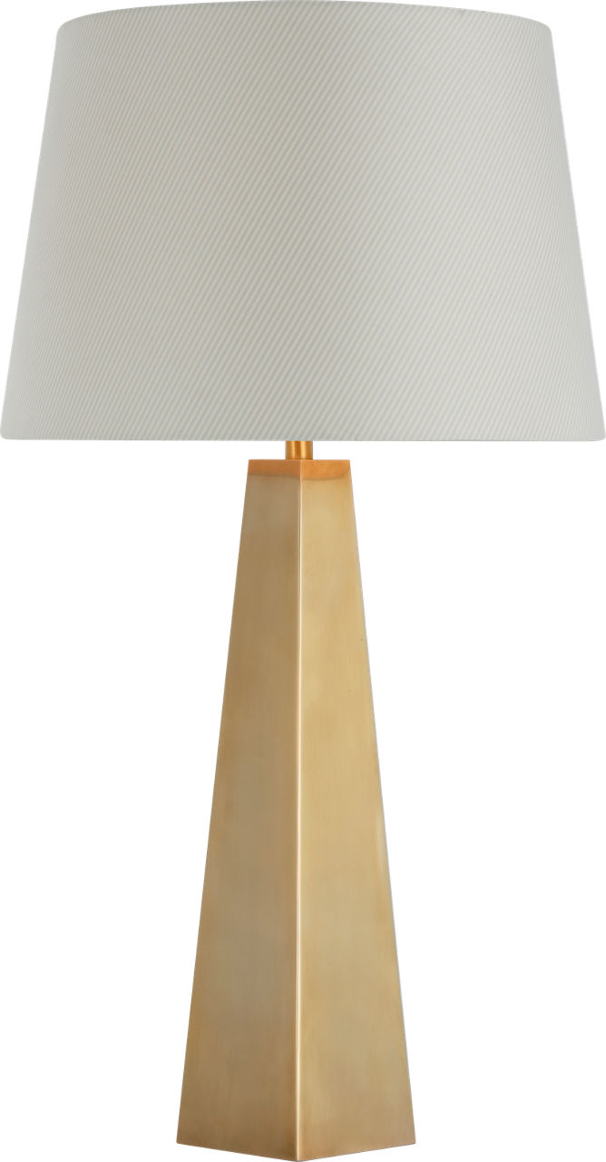 Zoran Medium Table Lamp in Hand-Rubbed Antique Brass with Schumacher 16" Blue Charee Stripe Empire Shade