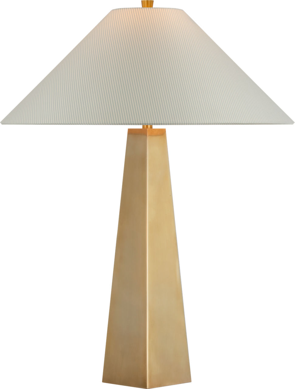 Zoran Medium Table Lamp in Hand-Rubbed Antique Brass with Schumacher 21" Blue Charee Stripe Flare Shade