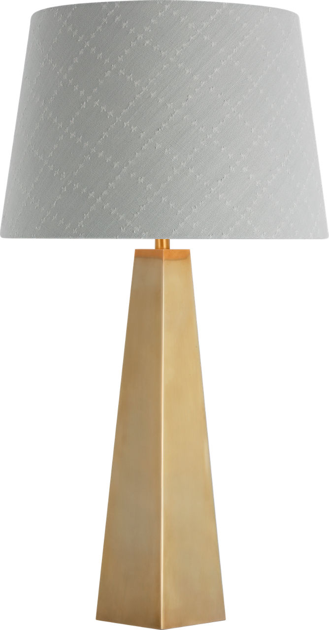 Zoran Medium Table Lamp in Hand-Rubbed Antique Brass with Schumacher 16" Sky Elin Check Empire Shade