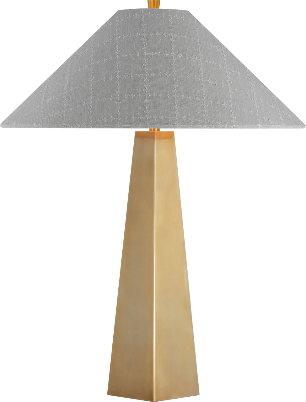 Zoran Medium Table Lamp in Hand-Rubbed Antique Brass with Schumacher 21" Sky Elin Check Flare Shade