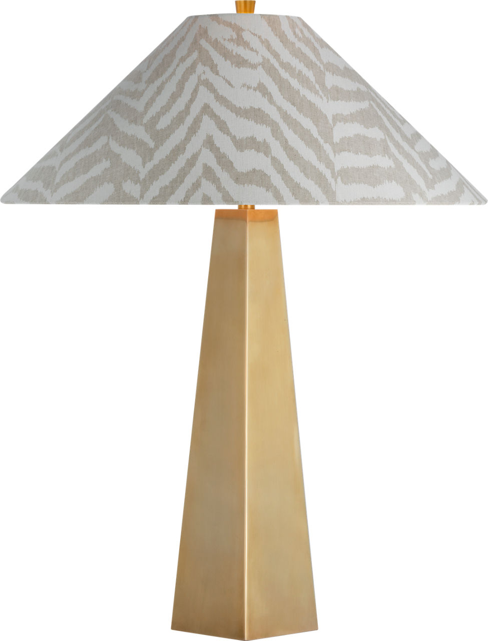 Zoran Medium Table Lamp in Hand-Rubbed Antique Brass with Schumacher Natural Quincy Flare Shade