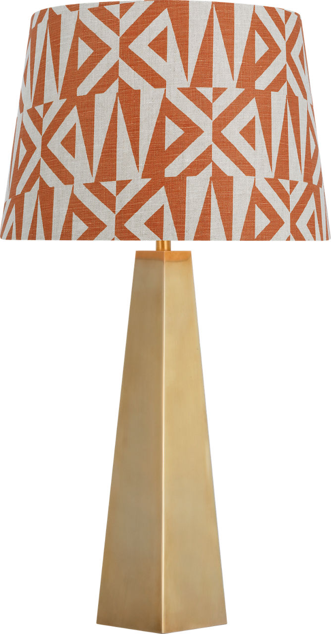 Zoran Medium Table Lamp in Hand-Rubbed Antique Brass with Schumacher 16" Brick Amero Empire Shade