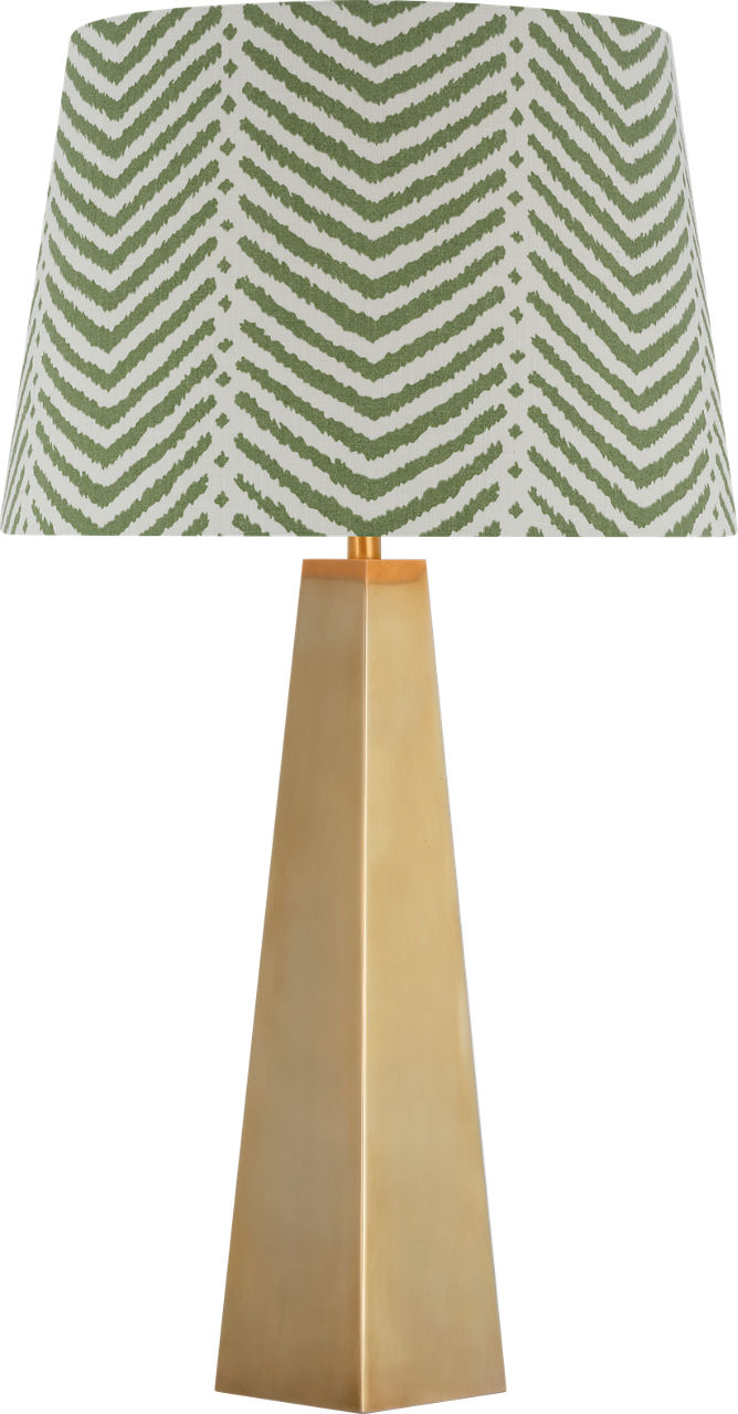 Zoran Medium Table Lamp in Hand-Rubbed Antique Brass with Schumacher 16" Verde La Jolla Empire Shade