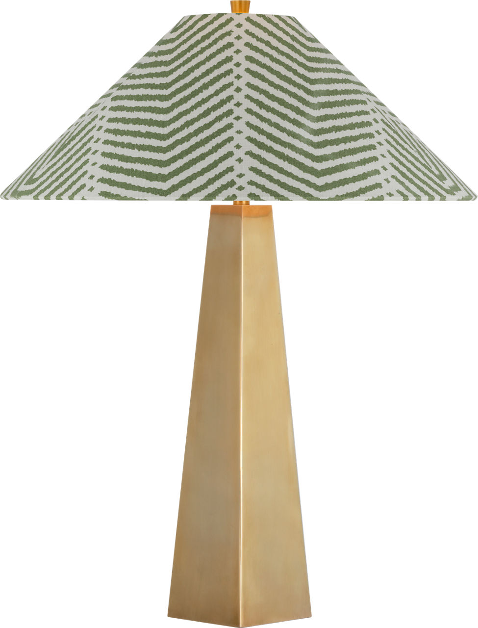 Zoran Medium Table Lamp in Hand-Rubbed Antique Brass with Schumacher 21" Verde La Jolla Flare Shade