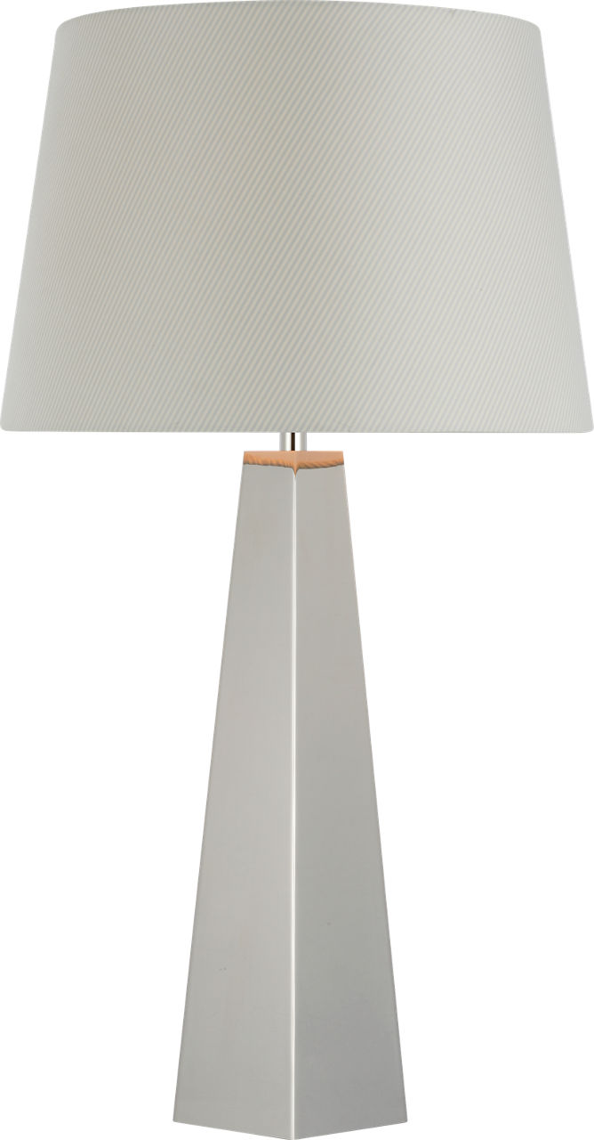 Zoran Medium Table Lamp in Polished Nickel with Schumacher 16" Blue Charee Stripe Empire Shade