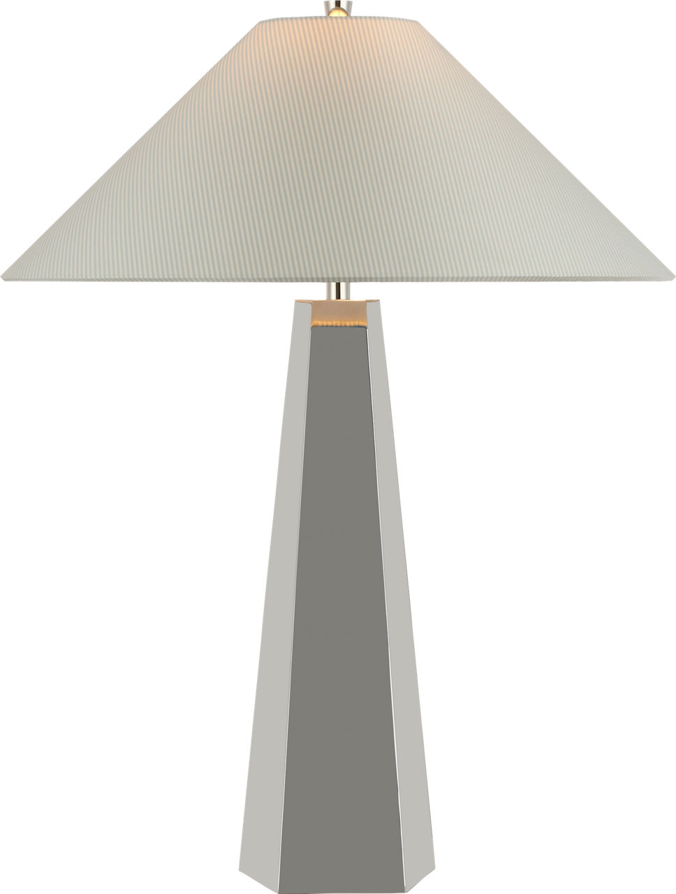 Zoran Medium Table Lamp in Polished Nickel with Schumacher 21" Blue Charee Stripe Flare Shade