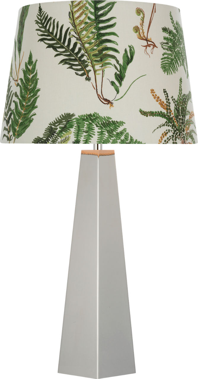 Zoran Medium Table Lamp in Polished Nickel with Schumacher 16" Document Les Fougeres Empire Shade