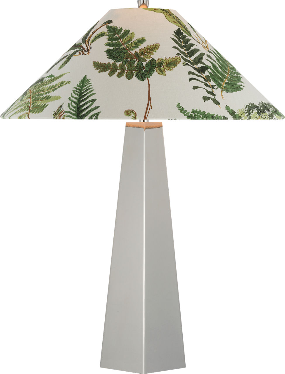 Zoran Medium Table Lamp in Polished Nickel with Schumacher 21" Document Les Fougeres Flare Shade