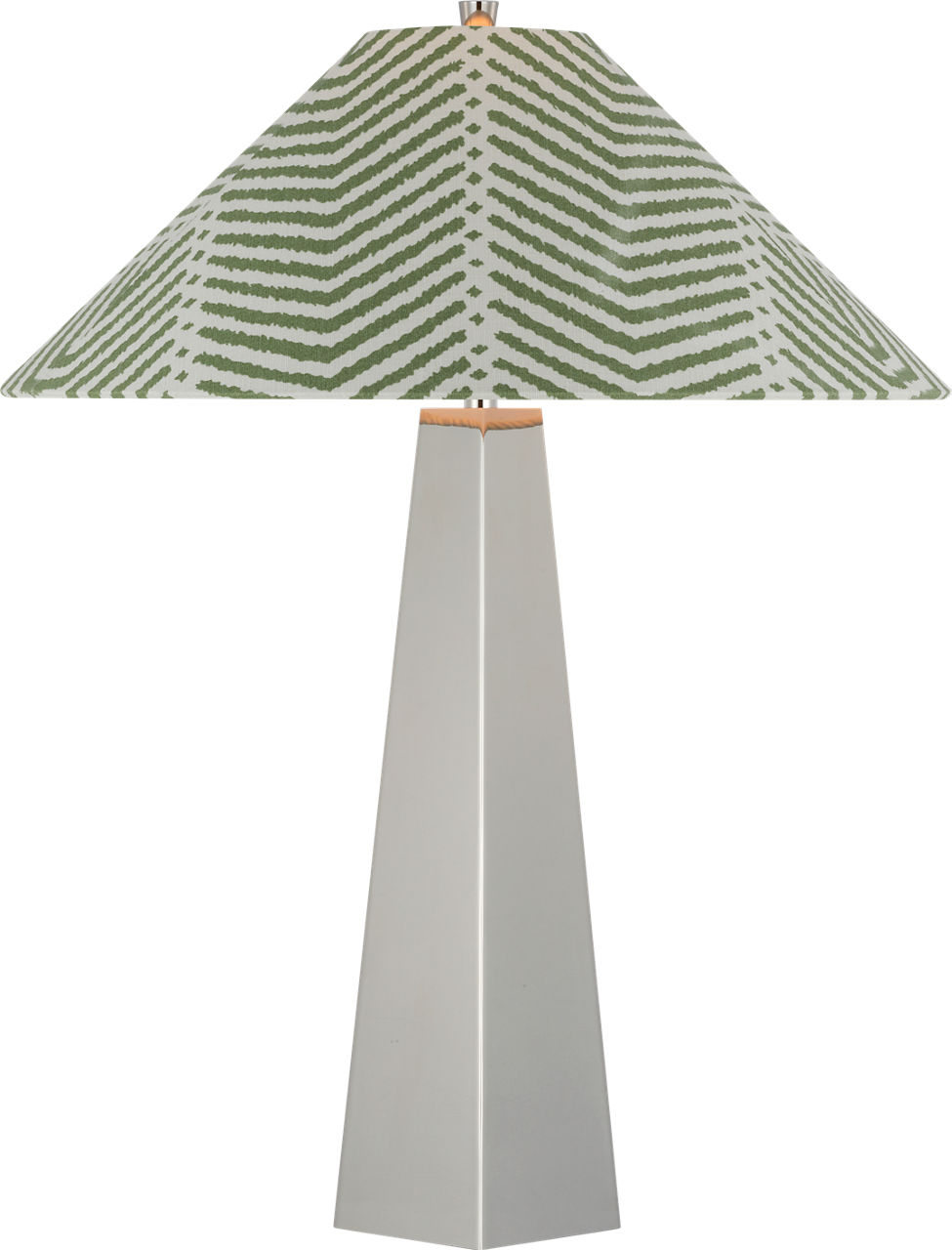 Zoran Medium Table Lamp in Polished Nickel with Schumacher 21" Verde La Jolla Flare Shade