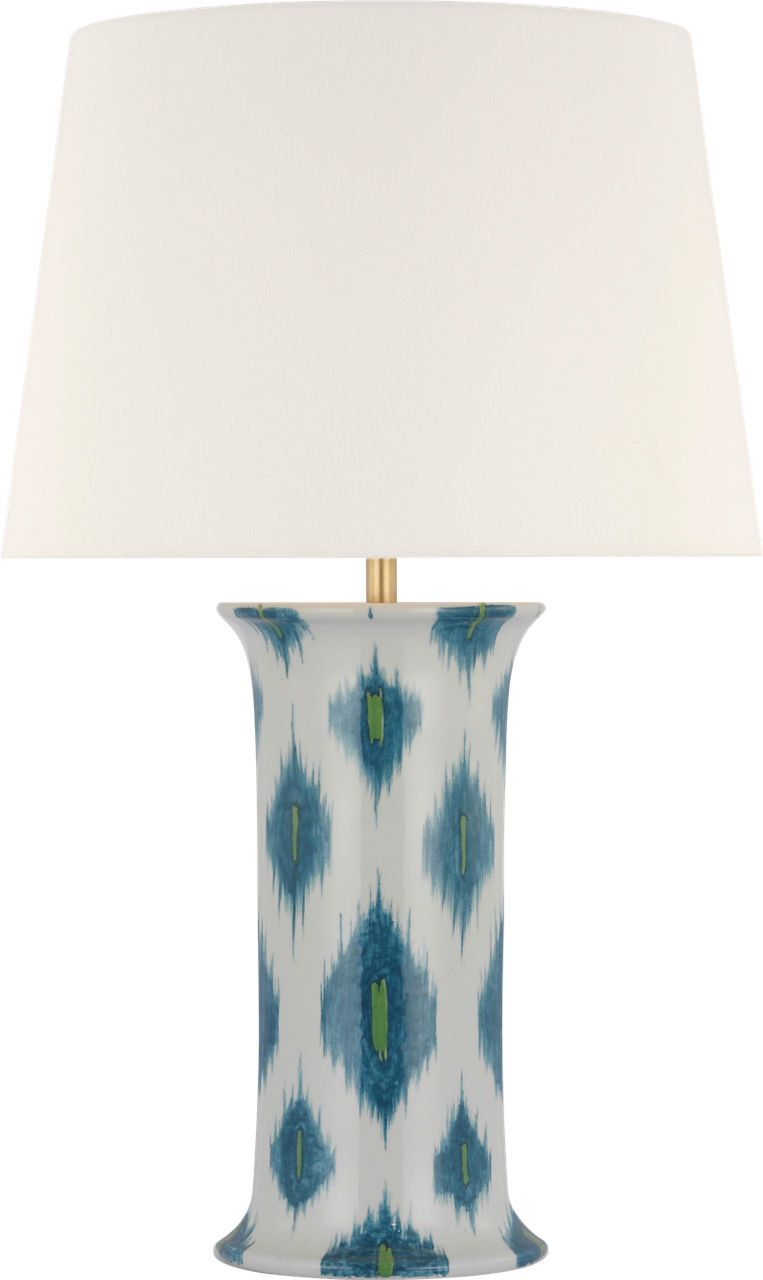 Mallory Medium Table Lamp in Peacock Presidio Ikat with 18" Linen Empire Shade