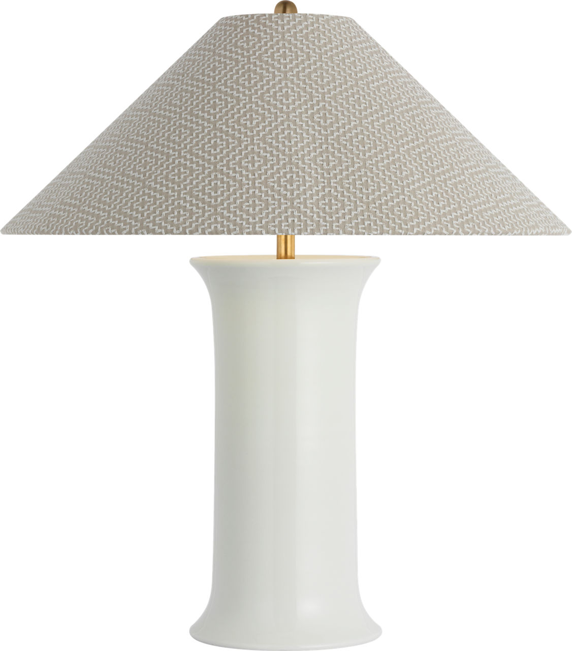 Mallory Medium Table Lamp in White Porcelain with Schumacher 23" Dove Soho Weave Flare Shade