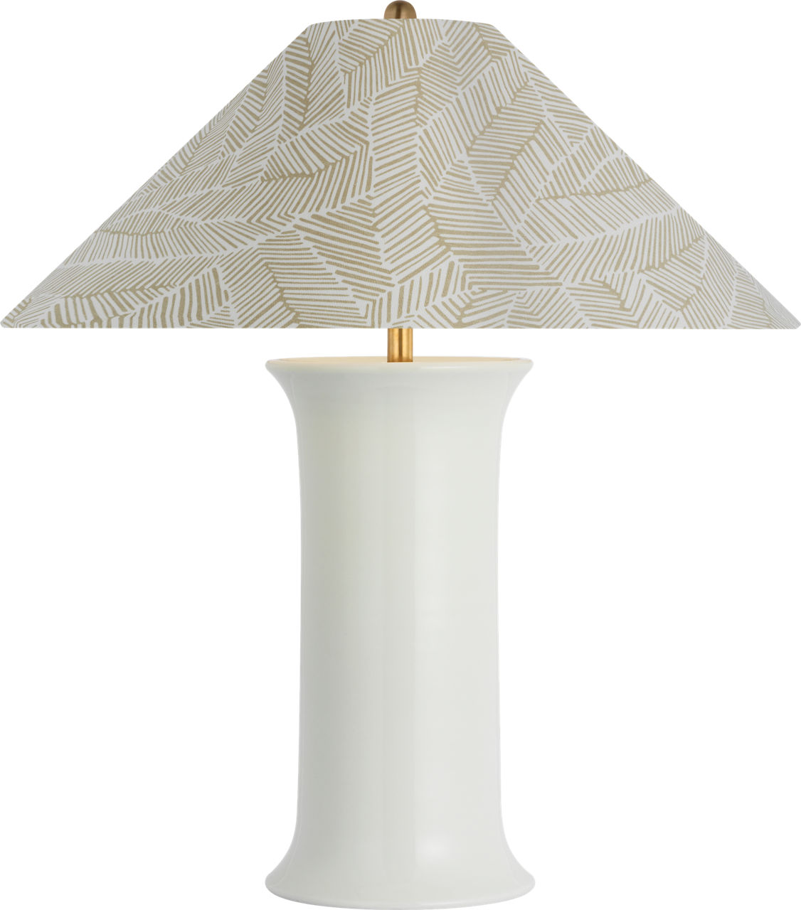 Mallory Medium Table Lamp in White Porcelain with Schumacher 23" Taupe Abstract Leaf Flare Shade