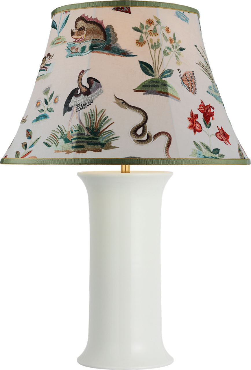 Mallory Medium Table Lamp in White Porcelain with Schumacher 20" Royal Silk Soft Empire Shade