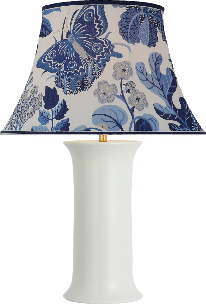Mallory Medium Table Lamp in White Porcelain with Schumacher 20" Marine Exotic Butterfly Soft Empire Shade