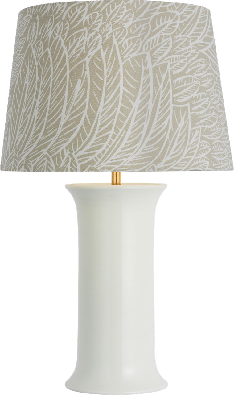 Mallory Medium Table Lamp in White Porcelain with Schumacher 18" Natural Featherfest Empire Shade