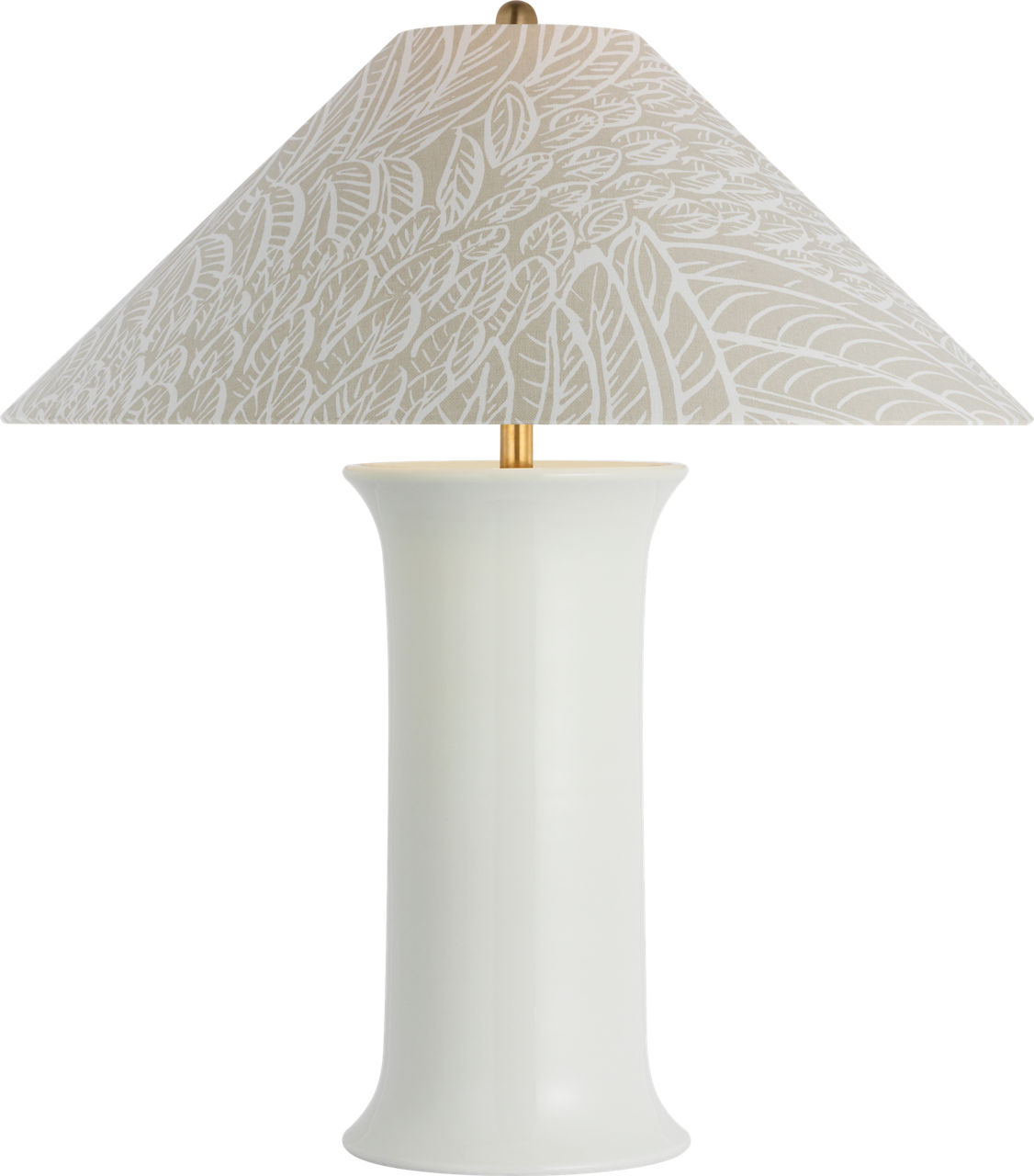 Mallory Medium Table Lamp in White Porcelain with Schumacher 23" Natural Featherfest Flare Shade