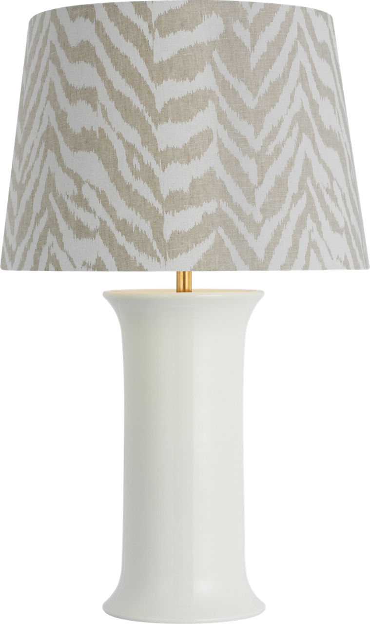 Mallory Medium Table Lamp in White Porcelain with Schumacher 18" Natural Quincy Empire Shade