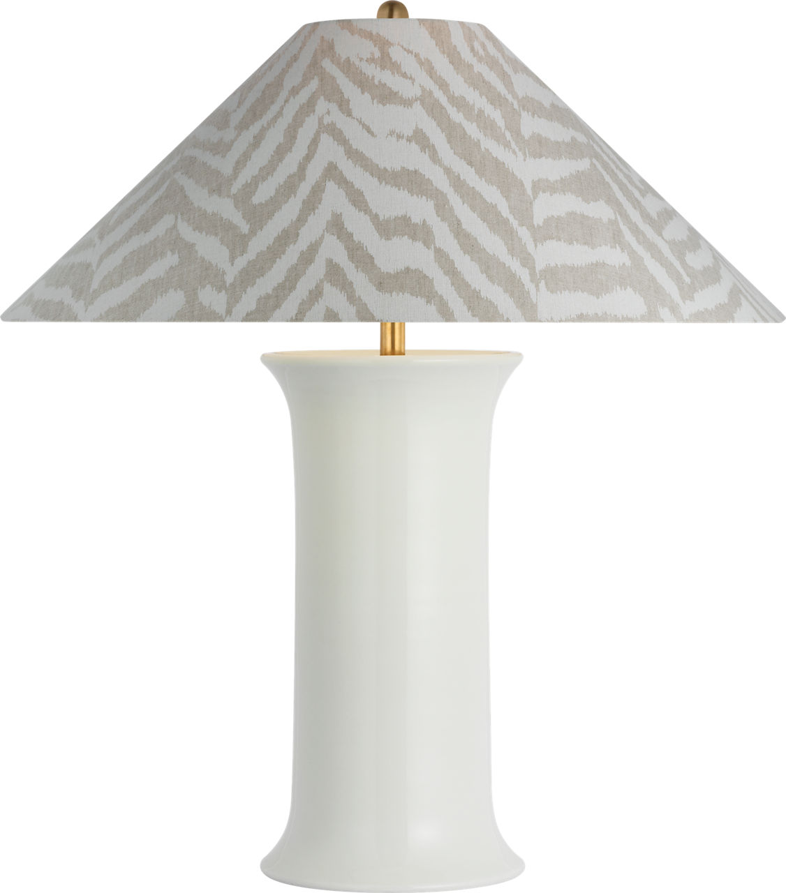 Mallory Medium Table Lamp in White Porcelain with Schumacher 23" Natural Quincy Flare Shade