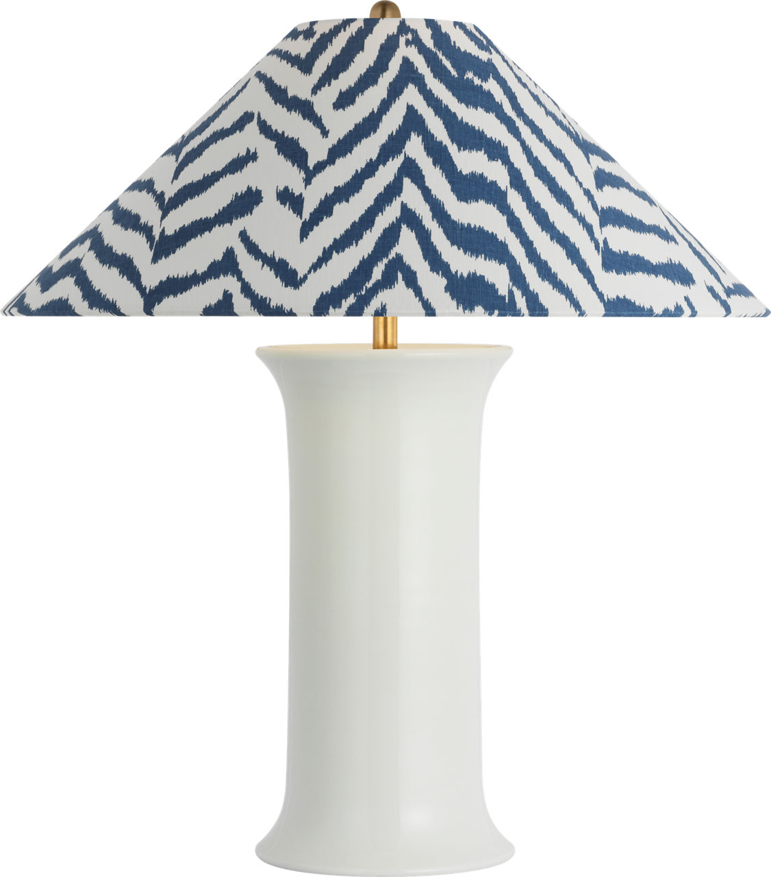 Mallory Medium Table Lamp in White Porcelain with Schumacher 23" Blue Quincy Flare Shade