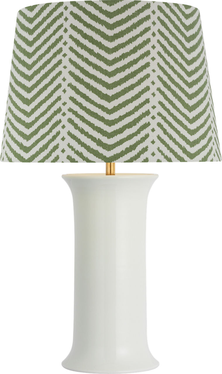 Mallory Medium Table Lamp in White Porcelain with Schumacher 18" Verde La Jolla Empire Shade