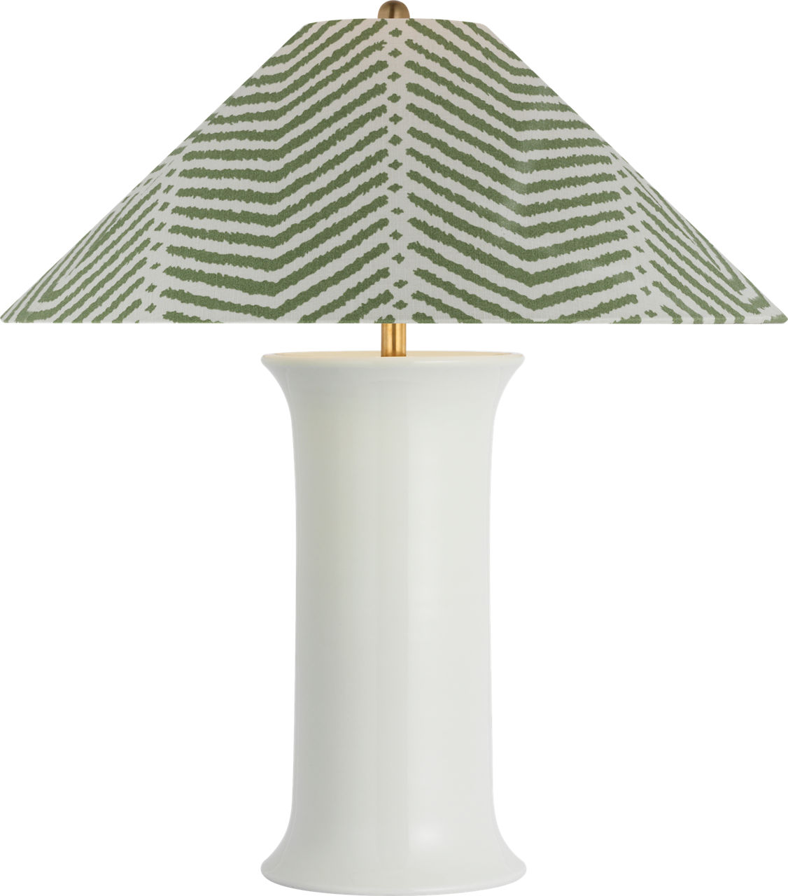 Mallory Medium Table Lamp in White Porcelain with Schumacher 23" Verde La Jolla Flare Shade