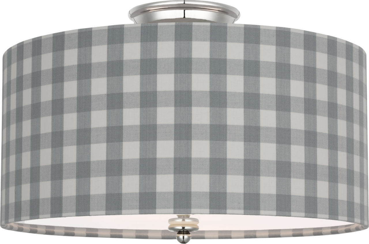 Cheever 15" Flush Mount in Polished Nickel with Schumacher Sky Elton Check Shade