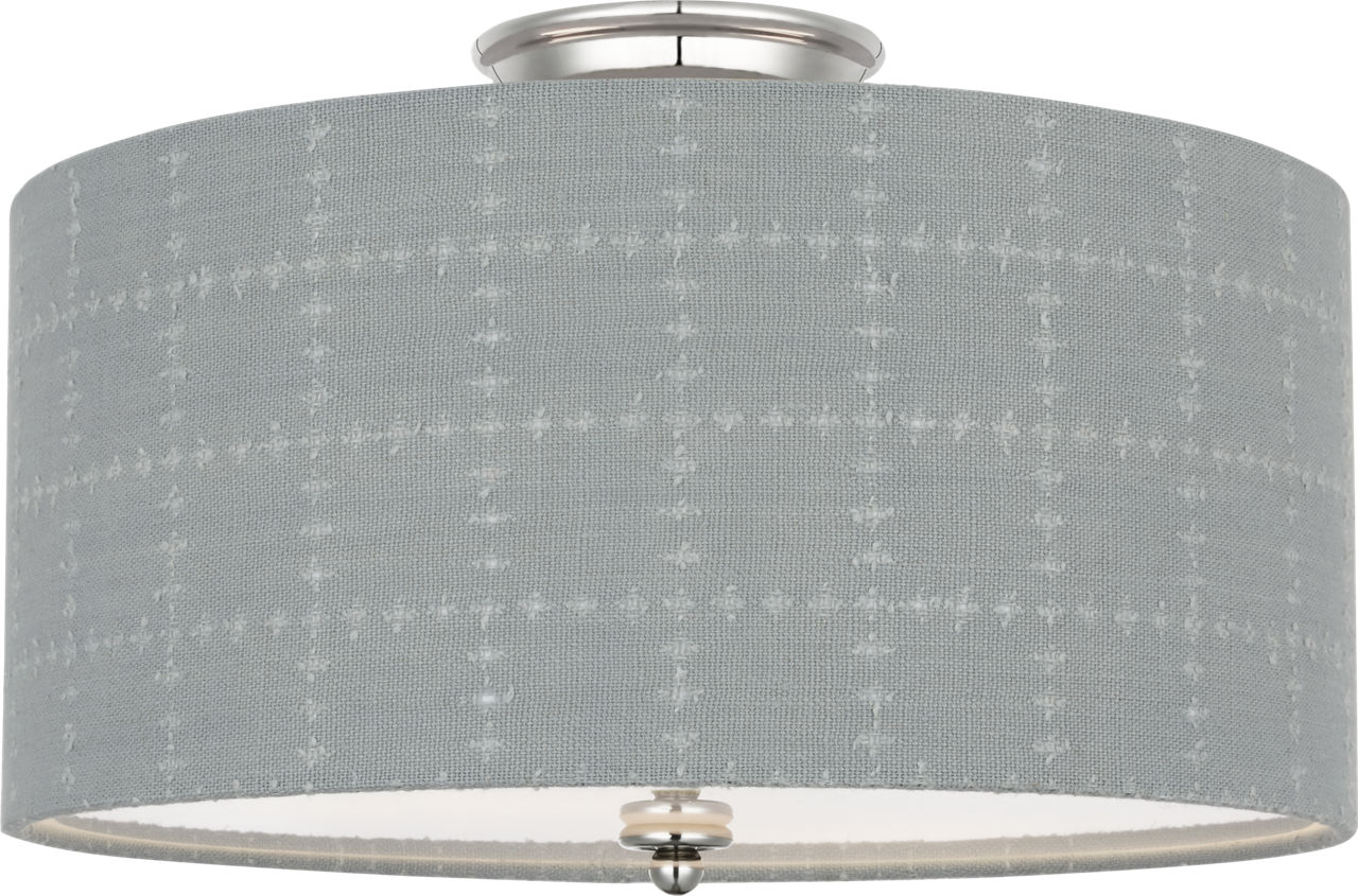 Cheever 15" Flush Mount in Polished Nickel with Schumacher Sky Elin Check Shade
