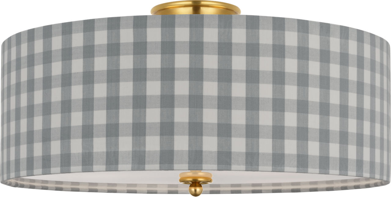 Cheever 20" Flush Mount in Hand-Rubbed Antique Brass with Schumacher Sky Elton Check Shade