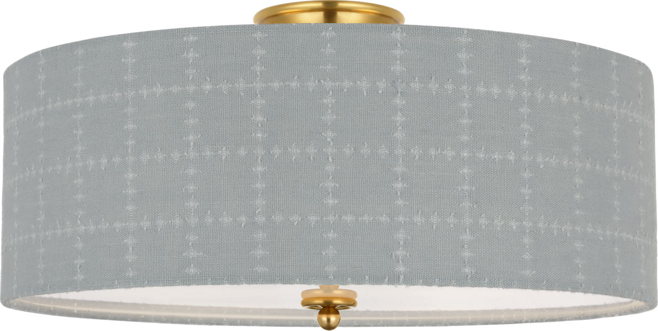 Cheever 20" Flush Mount in Hand-Rubbed Antique Brass with Schumacher Sky Elin Check Shade
