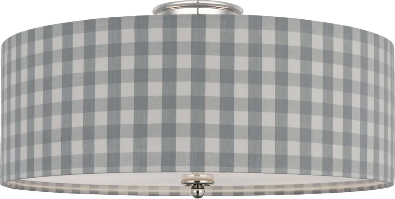 Cheever 20" Flush Mount in Polished Nickel with Schumacher Sky Elton Check Shade