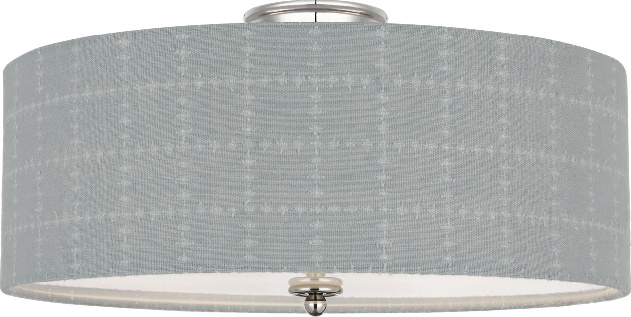 Cheever 20" Flush Mount in Polished Nickel with Schumacher Sky Elin Check Shade