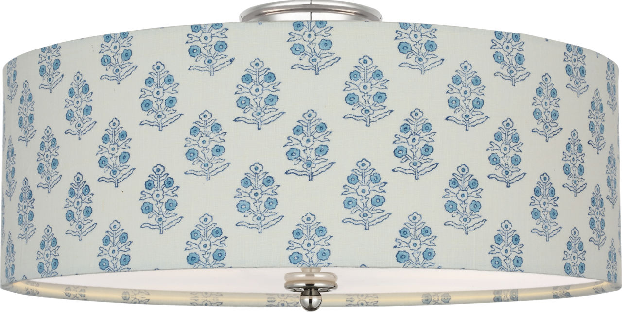 Cheever 20" Flush Mount in Polished Nickel with Schumacher Blue Aditi Shade