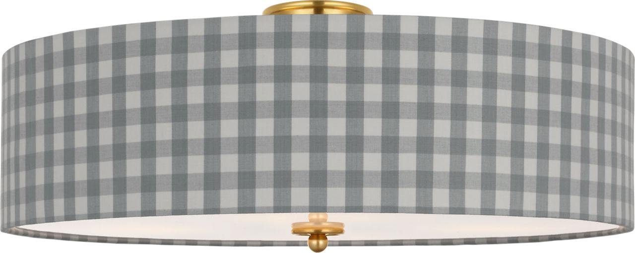 Cheever 26" Flush Mount in Hand-Rubbed Antique Brass with Schumacher Sky Elton Check Shade