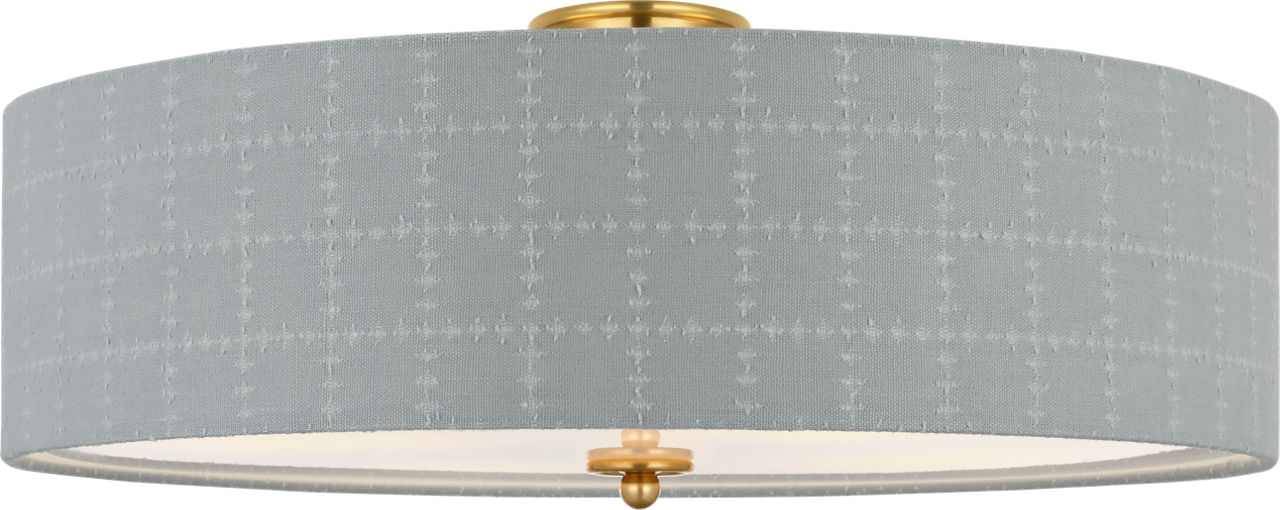 Cheever 26" Flush Mount in Hand-Rubbed Antique Brass with Schumacher Sky Elin Check Shade