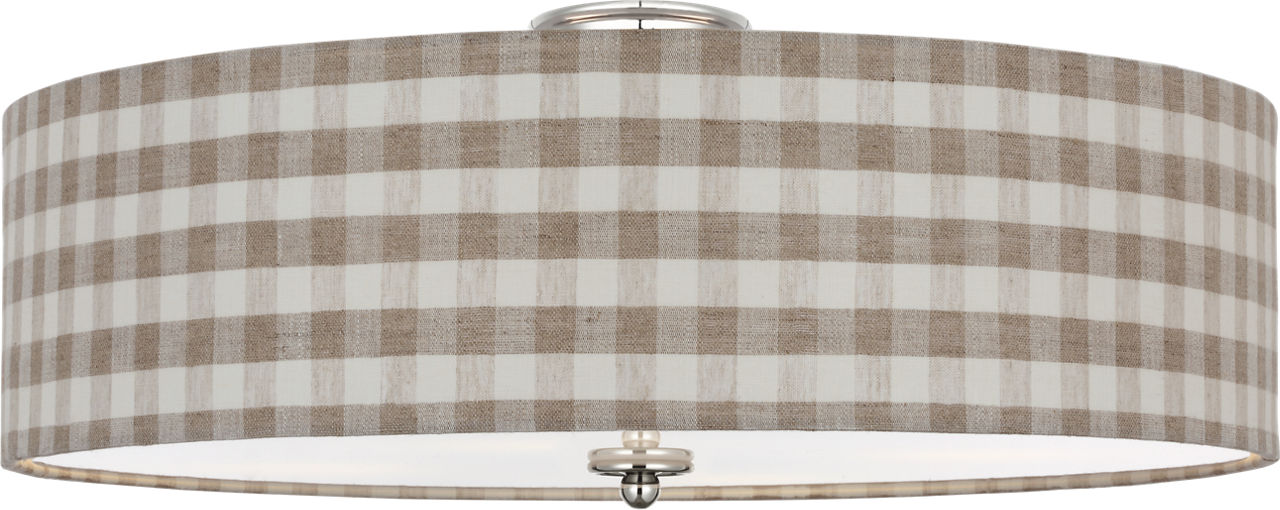 Cheever 26" Flush Mount in Polished Nickel with Schumacher Natural Sidney Check Shade