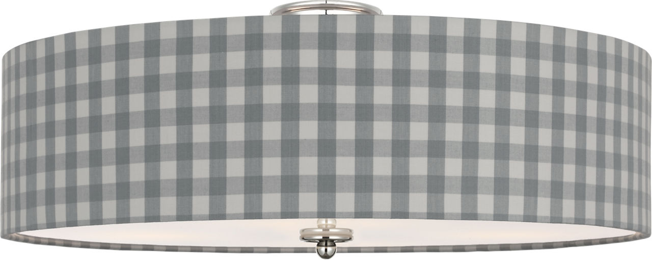 Cheever 26" Flush Mount in Polished Nickel with Schumacher Sky Elton Check Shade