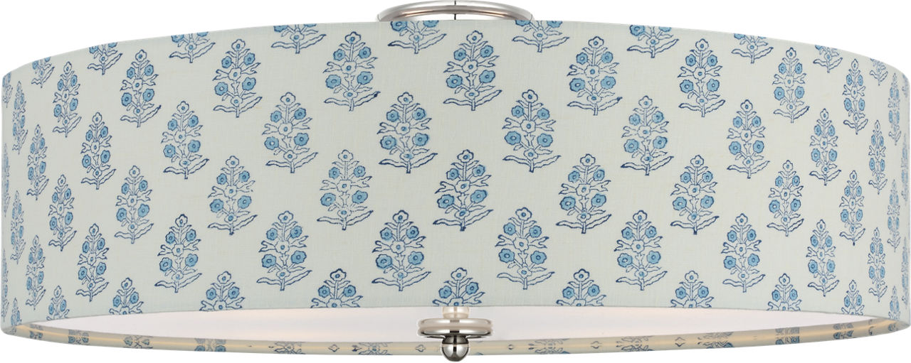 Cheever 26" Flush Mount in Polished Nickel with Schumacher Blue Aditi Shade