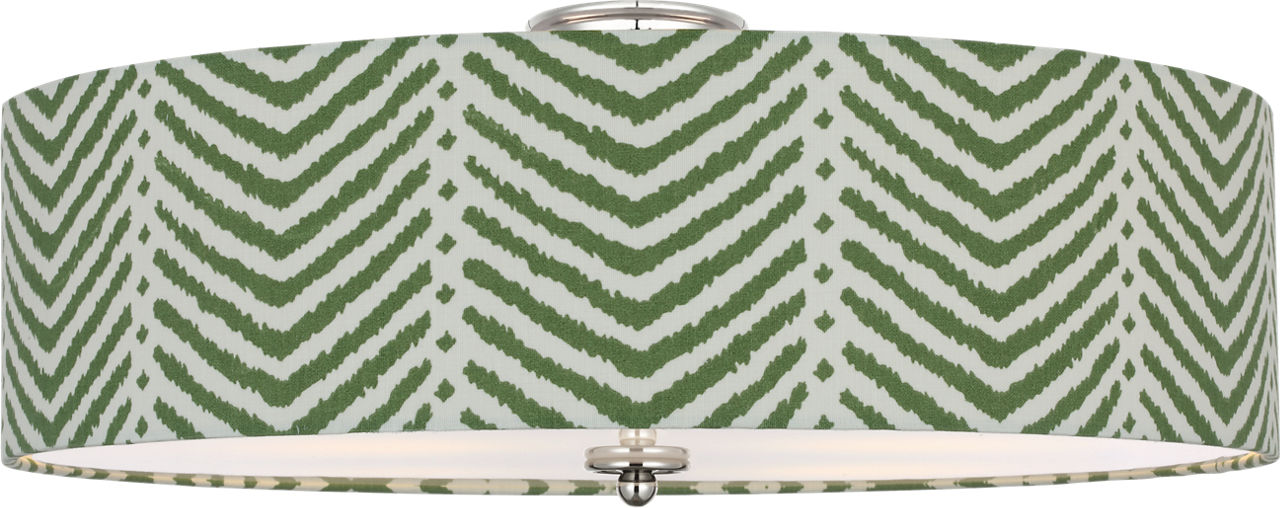 Cheever 26" Flush Mount in Polished Nickel with Schumacher Verde La Jolla Shade
